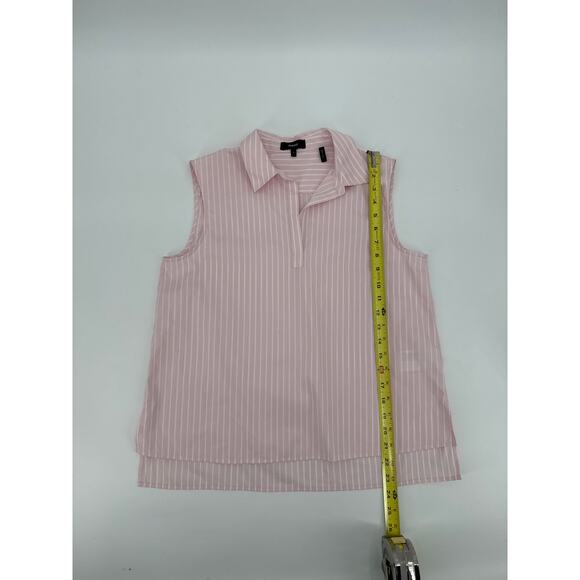Theory Pinstriped poplin Polo Shell V-neck Top Sleeveless Pink White Size Small - Picture 6 of 7